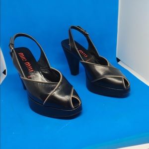 Miu Miu Black leather chunky heeled pumps …